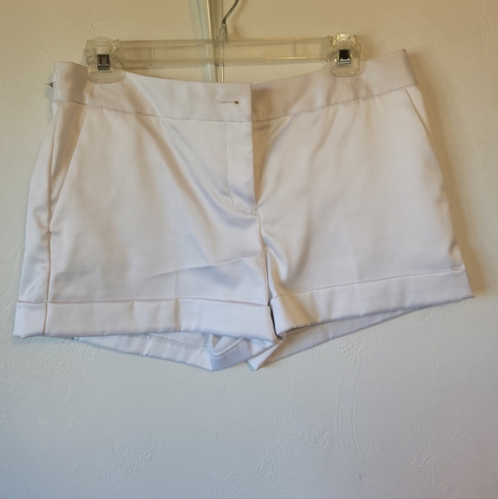 White satin dress shorts